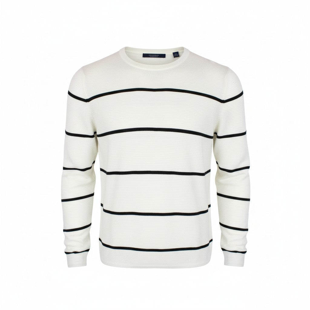 SCOTCH & SODA Ams Couture Men Sweatshirt L Off-White Striped Long Sleeved