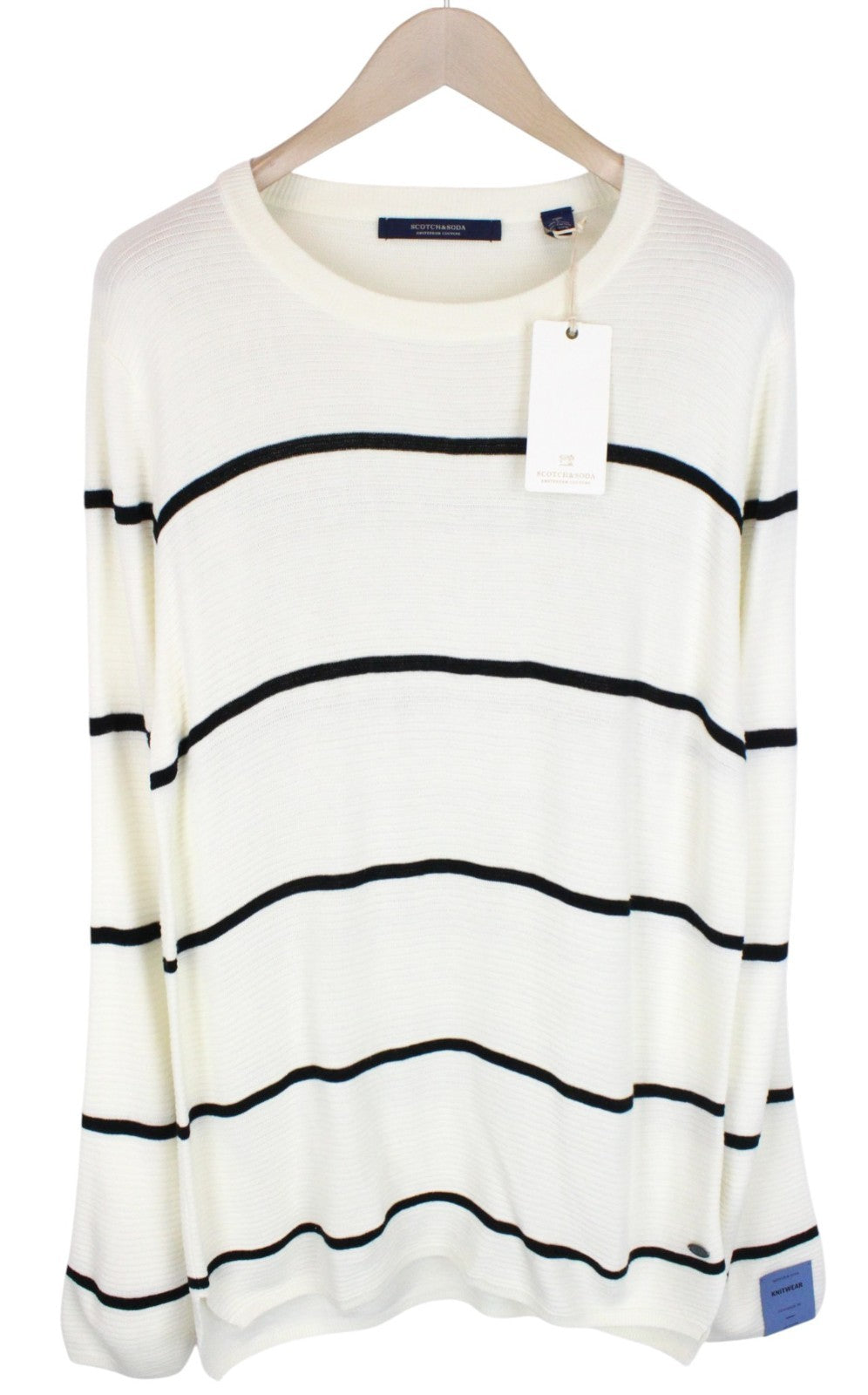 SCOTCH & SODA Ams Couture Men Sweatshirt L Off-White Striped Long Sleeved