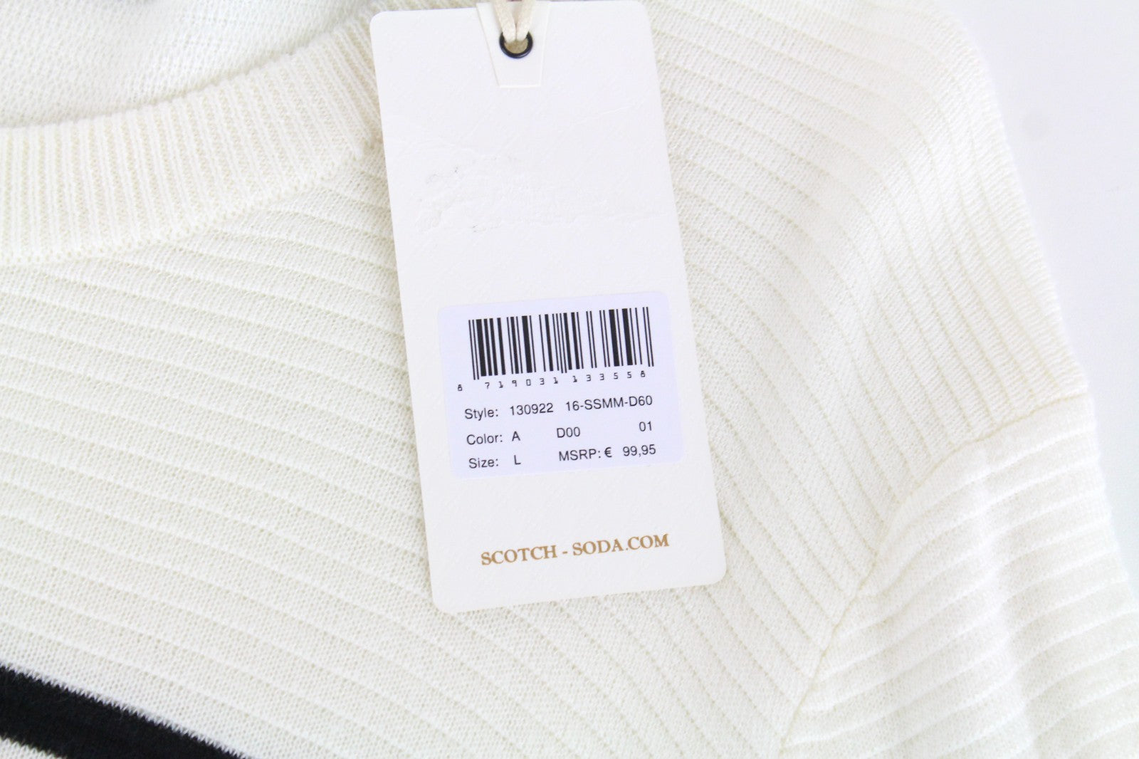 SCOTCH & SODA Ams Couture Men Sweatshirt L Off-White Striped Long Sleeved