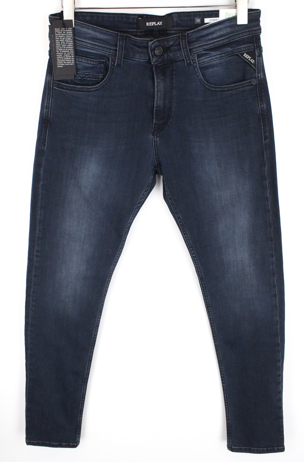 REPLAY Johnfrus Men Jeans W30/L30 Skinny Fit Cotton Stretch Dark Blue Washed