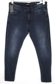 REPLAY Johnfrus Men Jeans W30/L30 Skinny Fit Cotton Stretch Dark Blue Washed