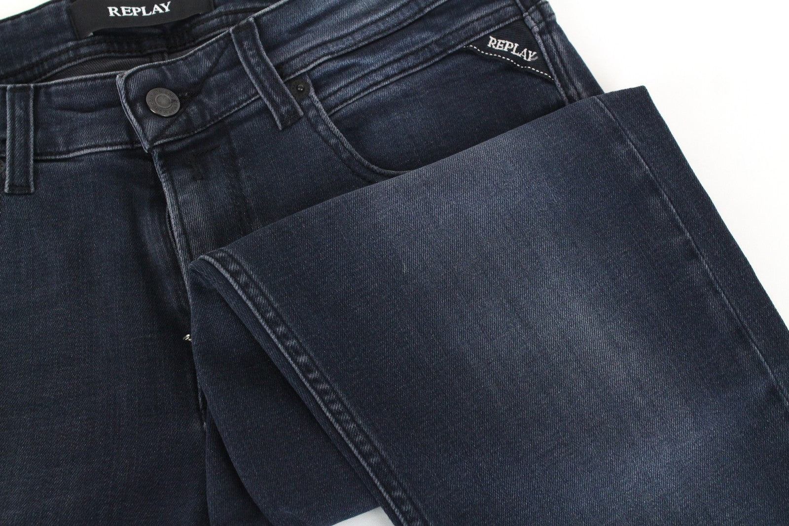 REPLAY Johnfrus Men Jeans W30/L30 Skinny Fit Cotton Stretch Dark Blue Washed