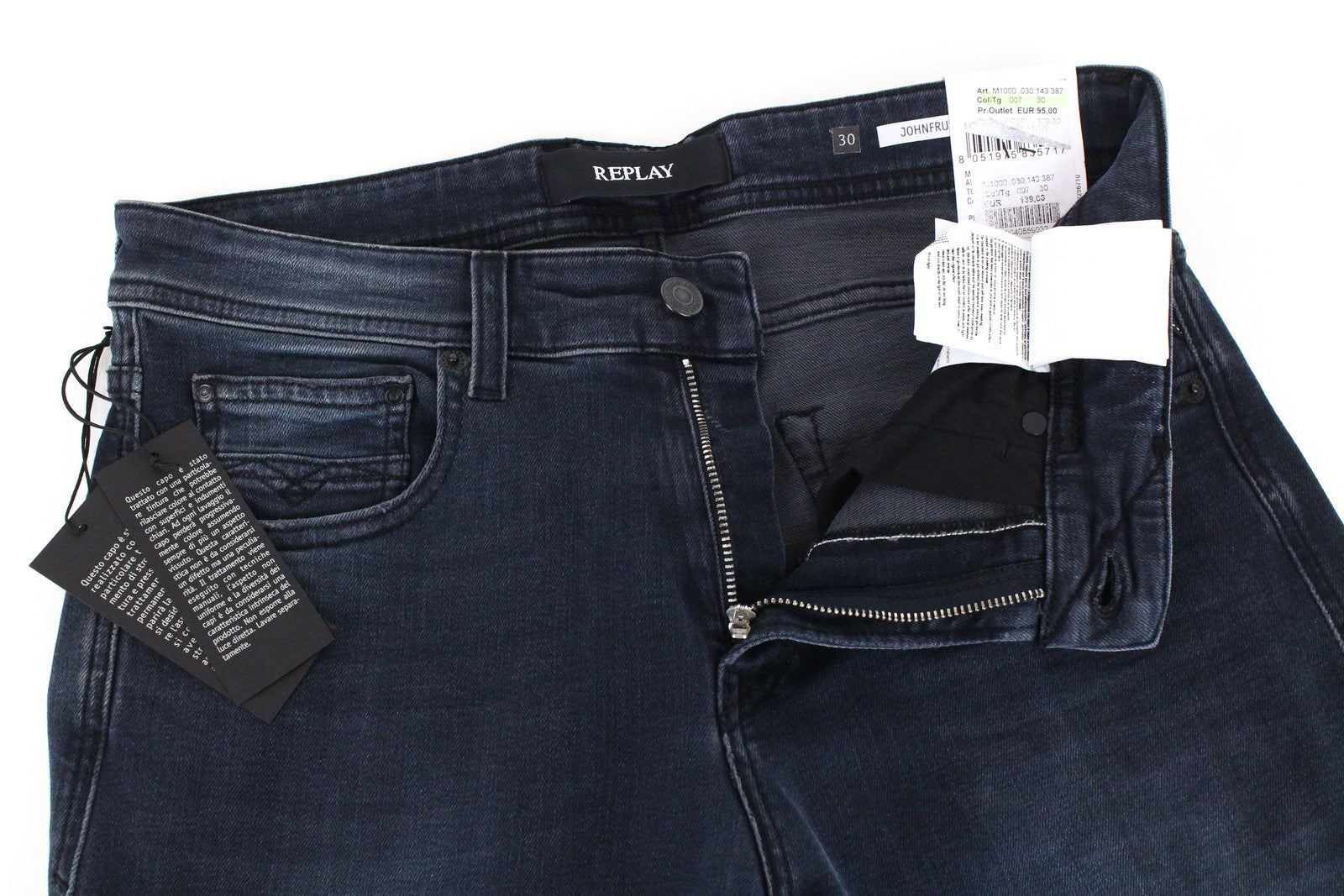 REPLAY Johnfrus Men Jeans W30/L30 Skinny Fit Cotton Stretch Dark Blue Washed