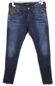 REPLAY Anbass Men Jeans W30/L34 Slim Ft Cotton Stretch Dark Blue Washed Denim