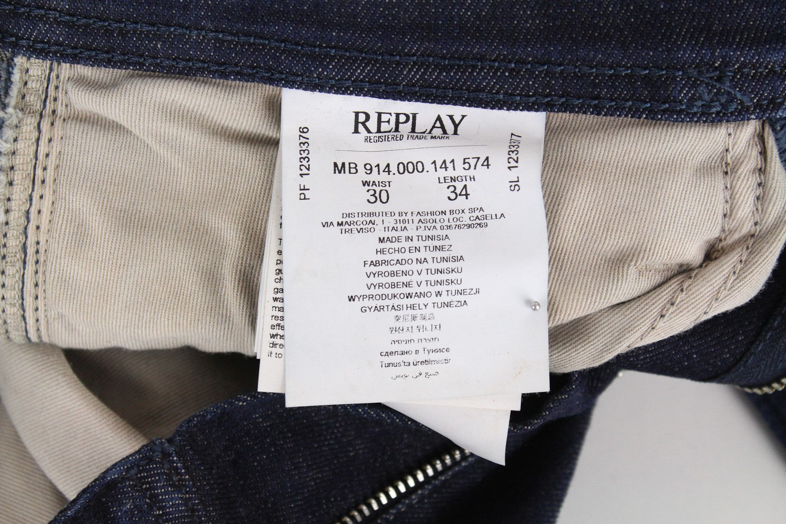 REPLAY Anbass Men Jeans W30/L34 Slim Ft Cotton Stretch Dark Blue Washed Denim