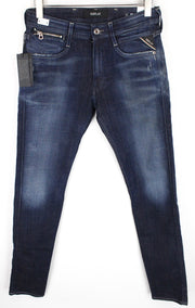 REPLAY Anbass Men Jeans W29/L32 Slim Fit Cotton Coin Zip Stretch Washed Blue