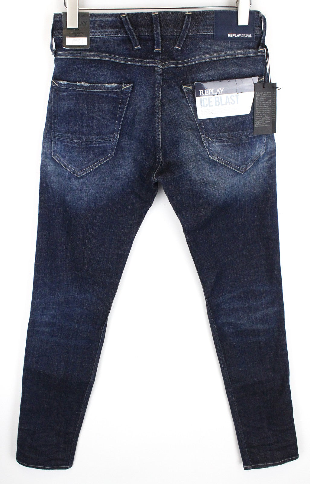 REPLAY Anbass Men Jeans W29/L32 Slim Fit Cotton Coin Zip Stretch Washed Blue