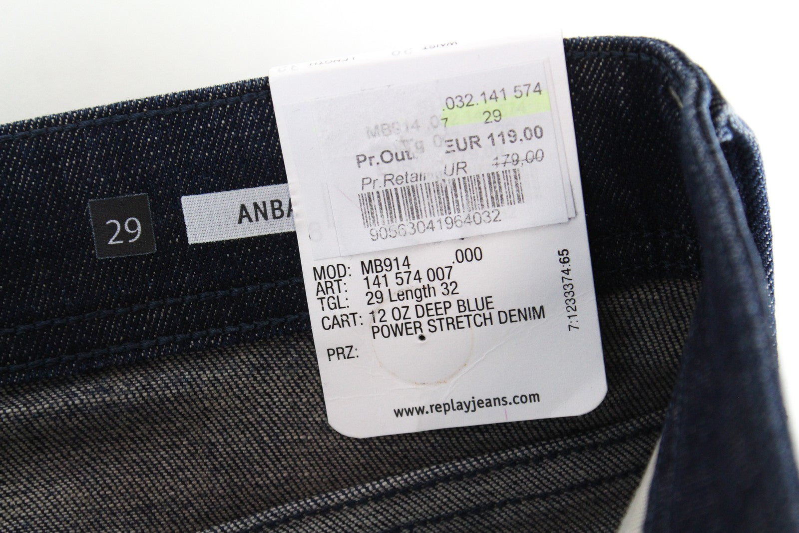 REPLAY Anbass Men Jeans W29/L32 Slim Fit Cotton Coin Zip Stretch Washed Blue