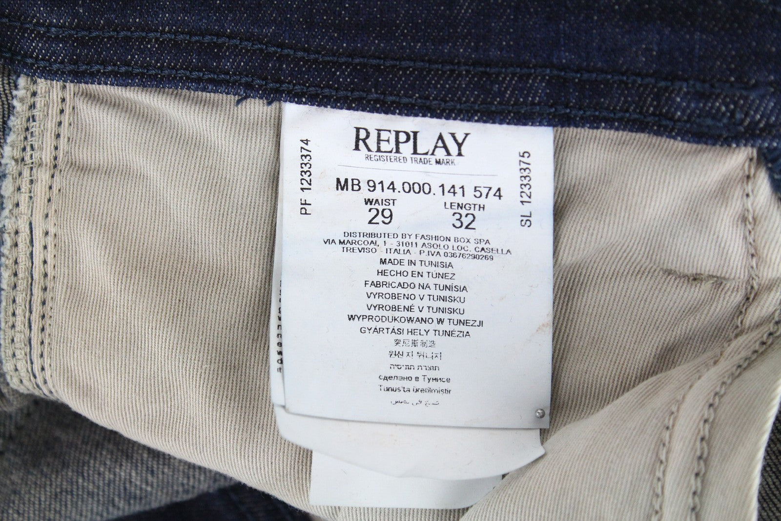 REPLAY Anbass Men Jeans W29/L32 Slim Fit Cotton Coin Zip Stretch Washed Blue