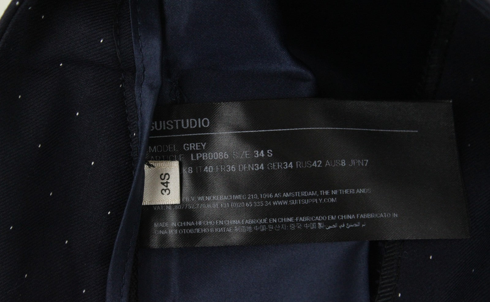 SUISTUDIO Grey Women Trousers UK8 Navy Pure Wool Dot Patterned Pleated Formal