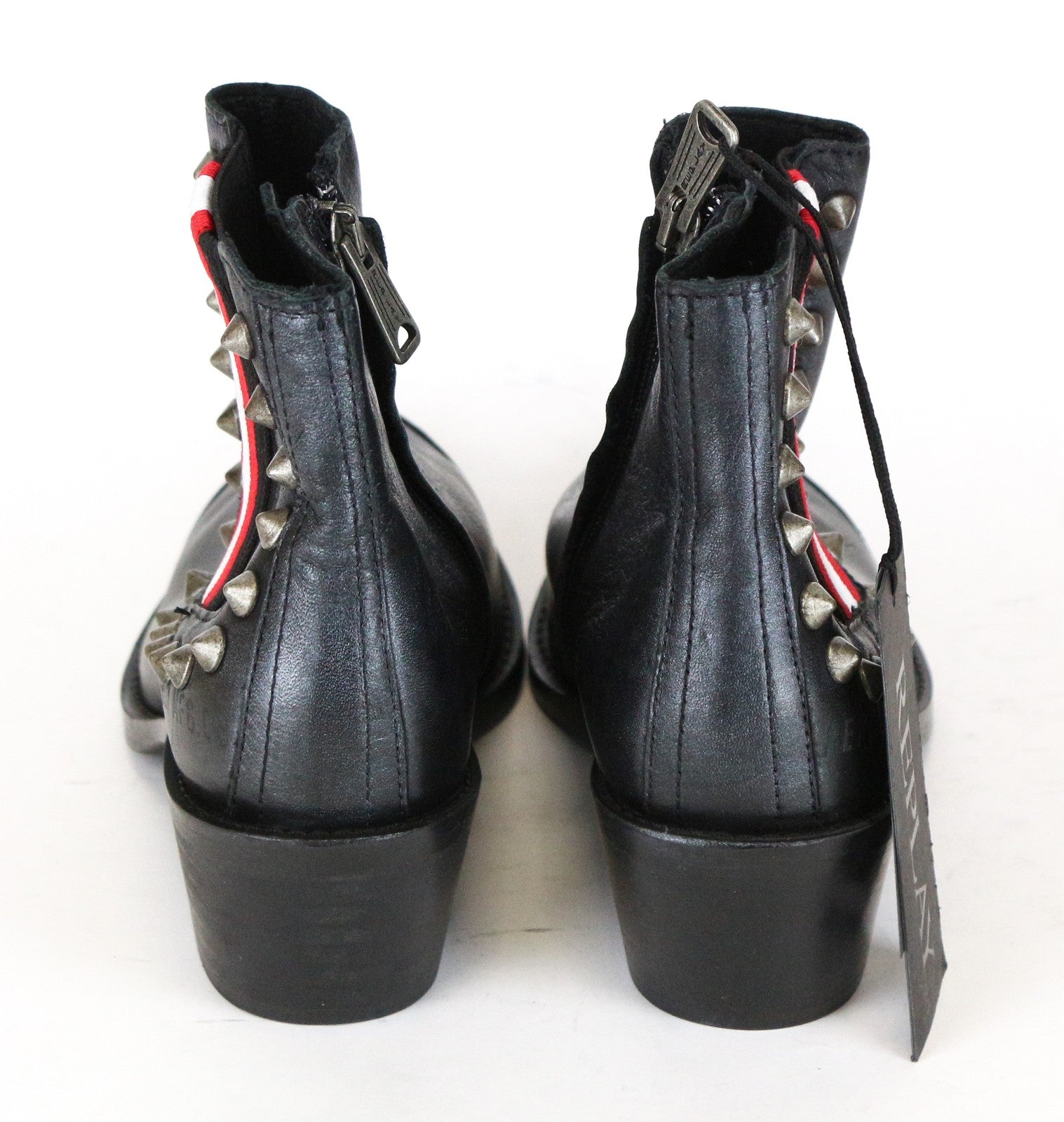 REPLAY Women Shoes EU36 Black Studded Pointed Detailed Ankle Heels Boots RRP230