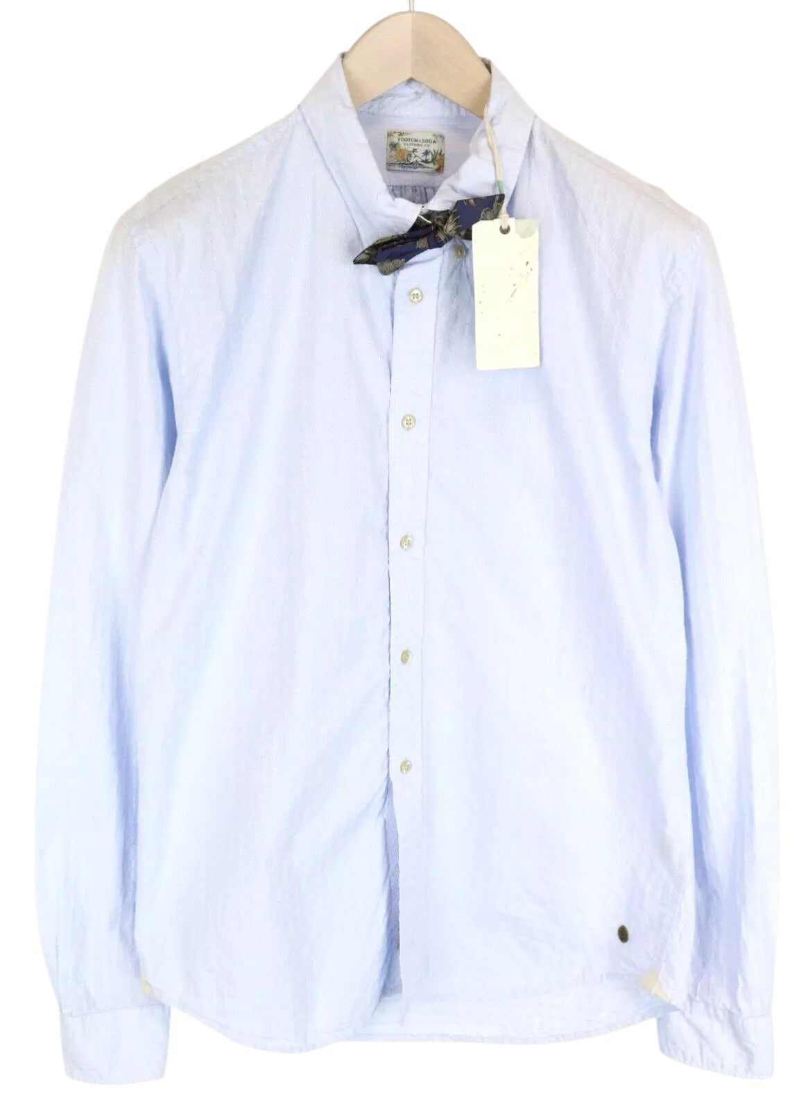 SCOTCH & SODA Ams Couture Men Shirt ~L Blue Long Sleeved Bowtie Button-Up