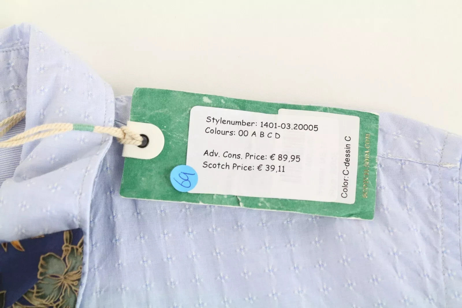SCOTCH & SODA Ams Couture Men Shirt ~L Blue Long Sleeved Bowtie Button-Up