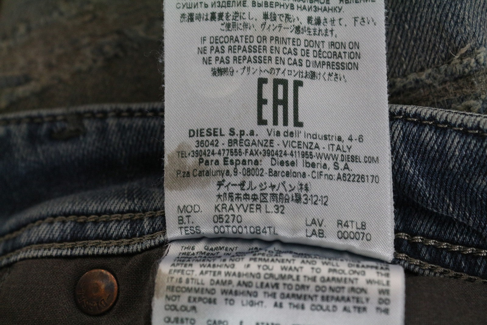 DIESEL Krayver R4TL8 Men Jeans W28/L32 Slim Carrot Greyish Blue Cotton Stretch