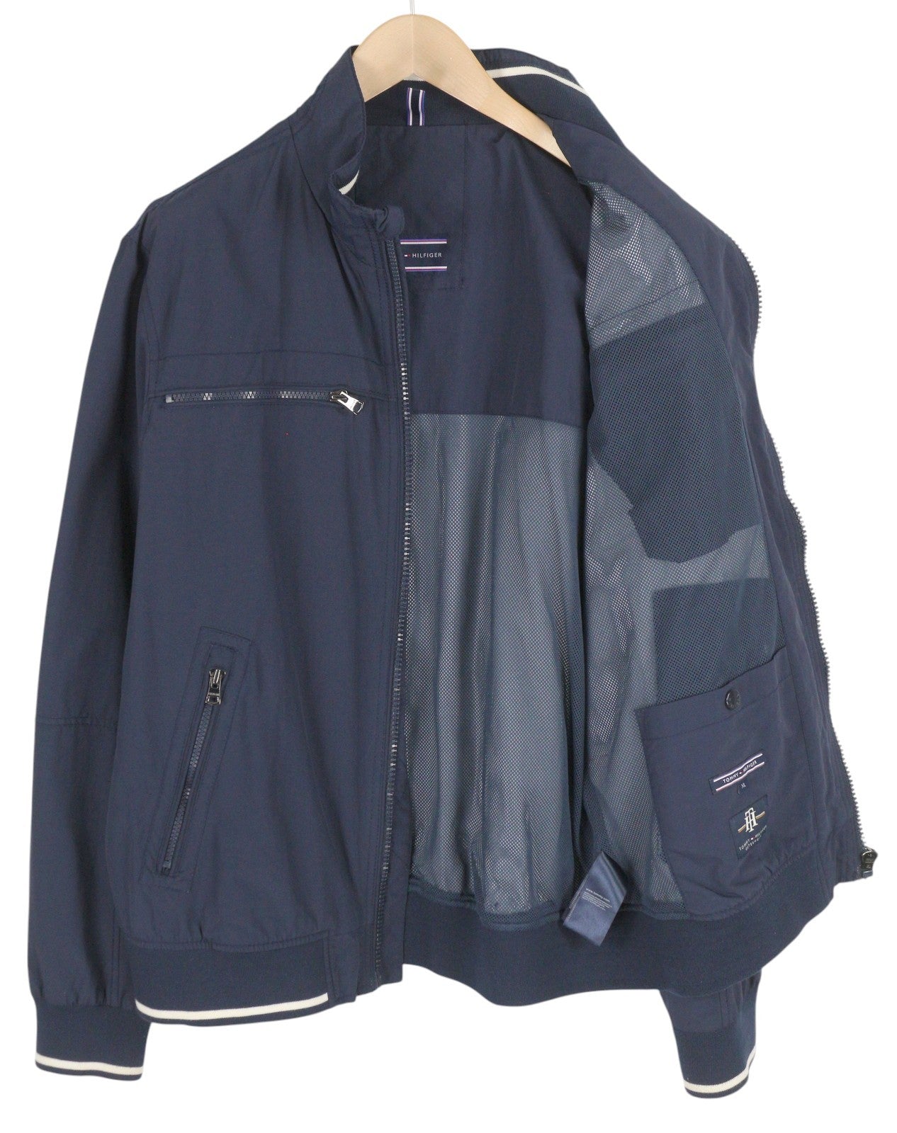 TOMMY HILFIGER Men Jacket XL Blue Full Zip High Neck Mesh Lined Lightweight