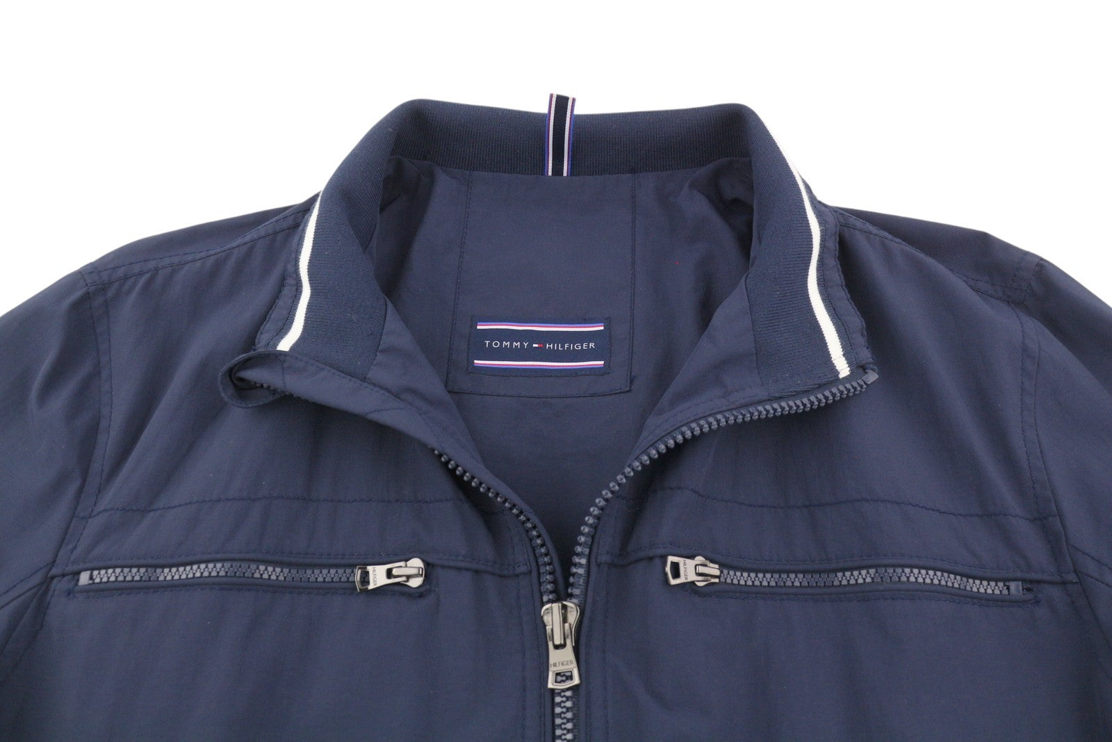 TOMMY HILFIGER Men Jacket XL Blue Full Zip High Neck Mesh Lined Lightweight