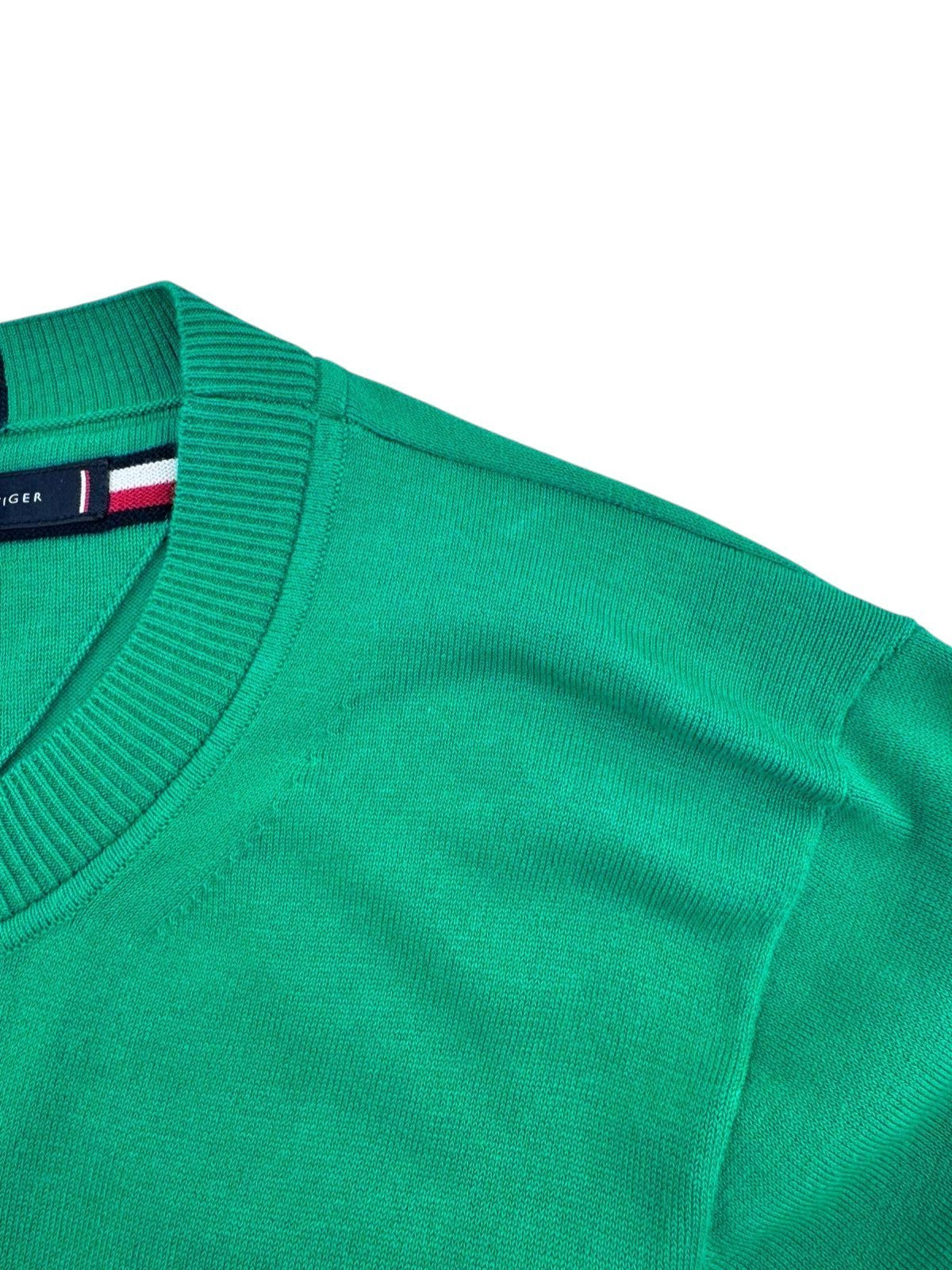 TOMMY HILFIGER Monotype Tipped Men Jumper M Green Knitted Crew Neck Pull On