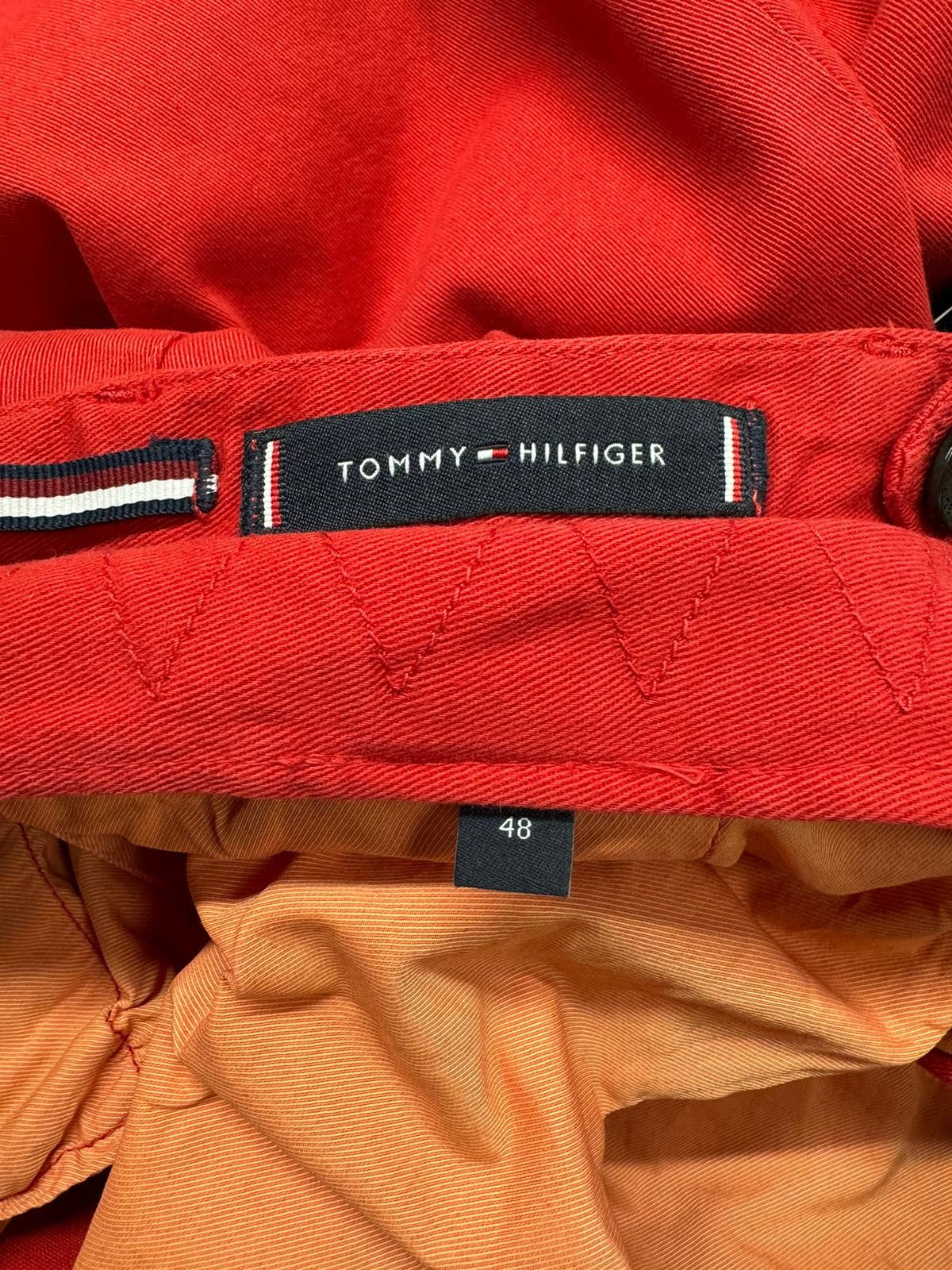 TOMMY HILFIGER Twill Stretch Men Trousers W32 Chino Pleated Slim Fit Zip Red
