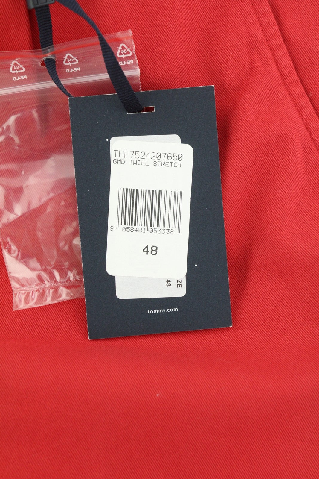 TOMMY HILFIGER Twill Stretch Men Trousers W32 Chino Pleated Slim Fit Zip Red