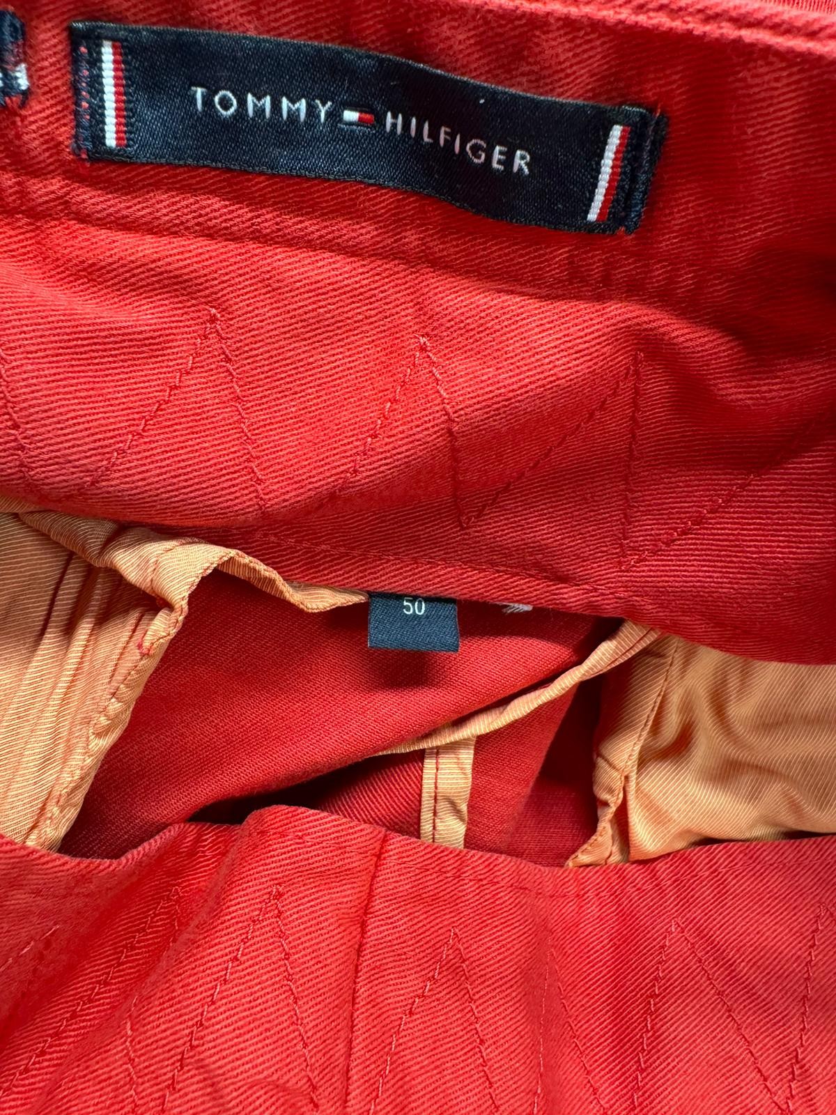 TOMMY HILFIGER Twill Stretch Men Trousers W33 Chino Pleated Slim Fit Zip Red
