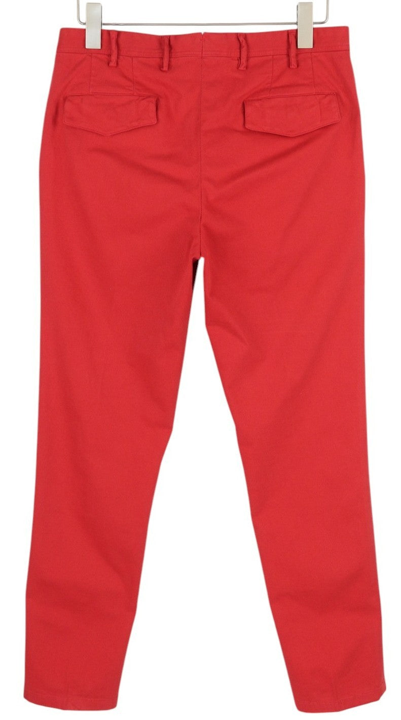 TOMMY HILFIGER Twill Stretch Men Trousers W33 Chino Pleated Slim Fit Zip Red