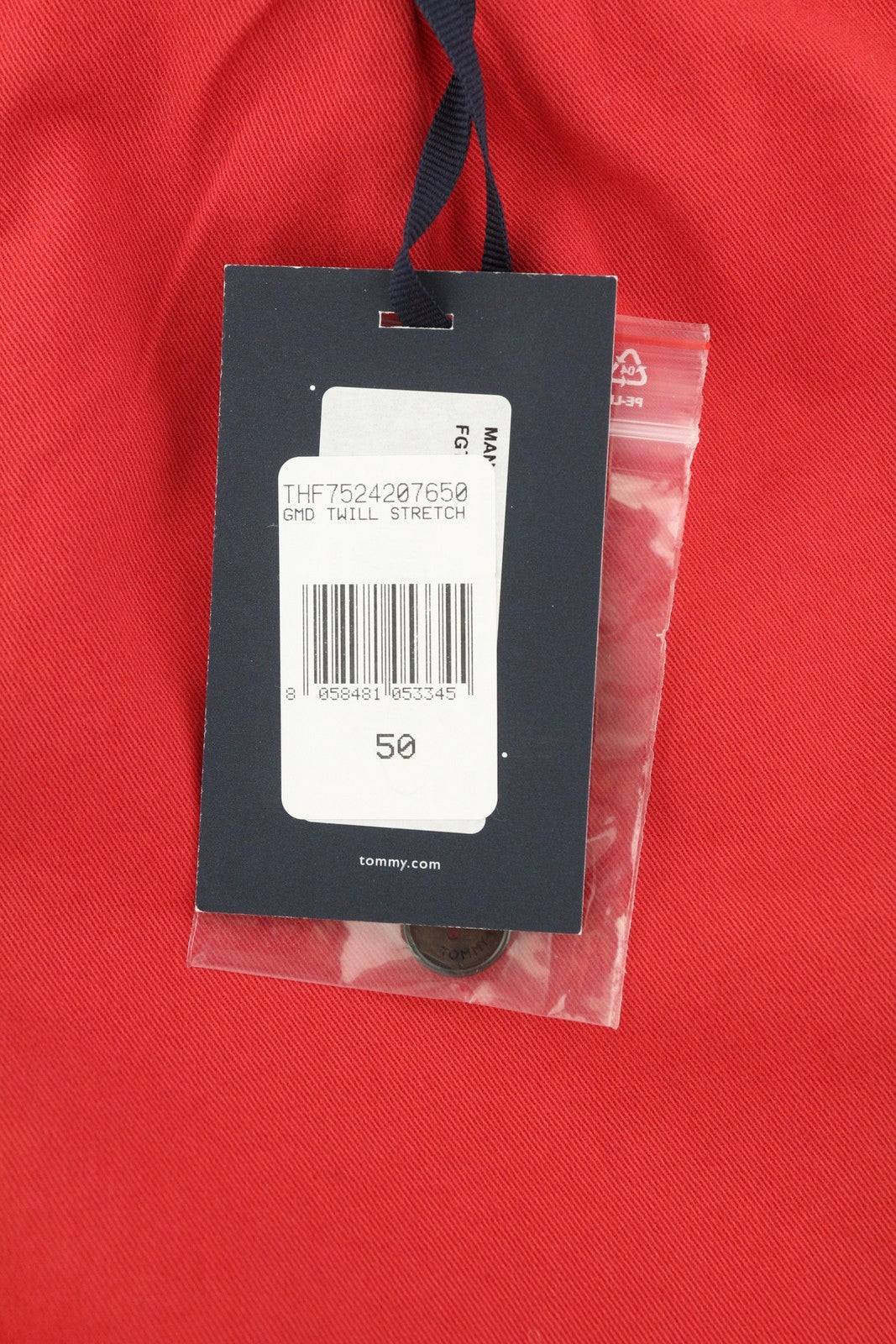 TOMMY HILFIGER Twill Stretch Men Trousers W33 Chino Pleated Slim Fit Zip Red