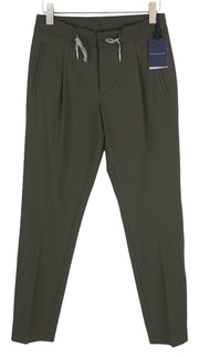 TOMMY HILFIGER THFlex Men Trousers W31 Khaki Plain Pleated Elastic Waist Slim