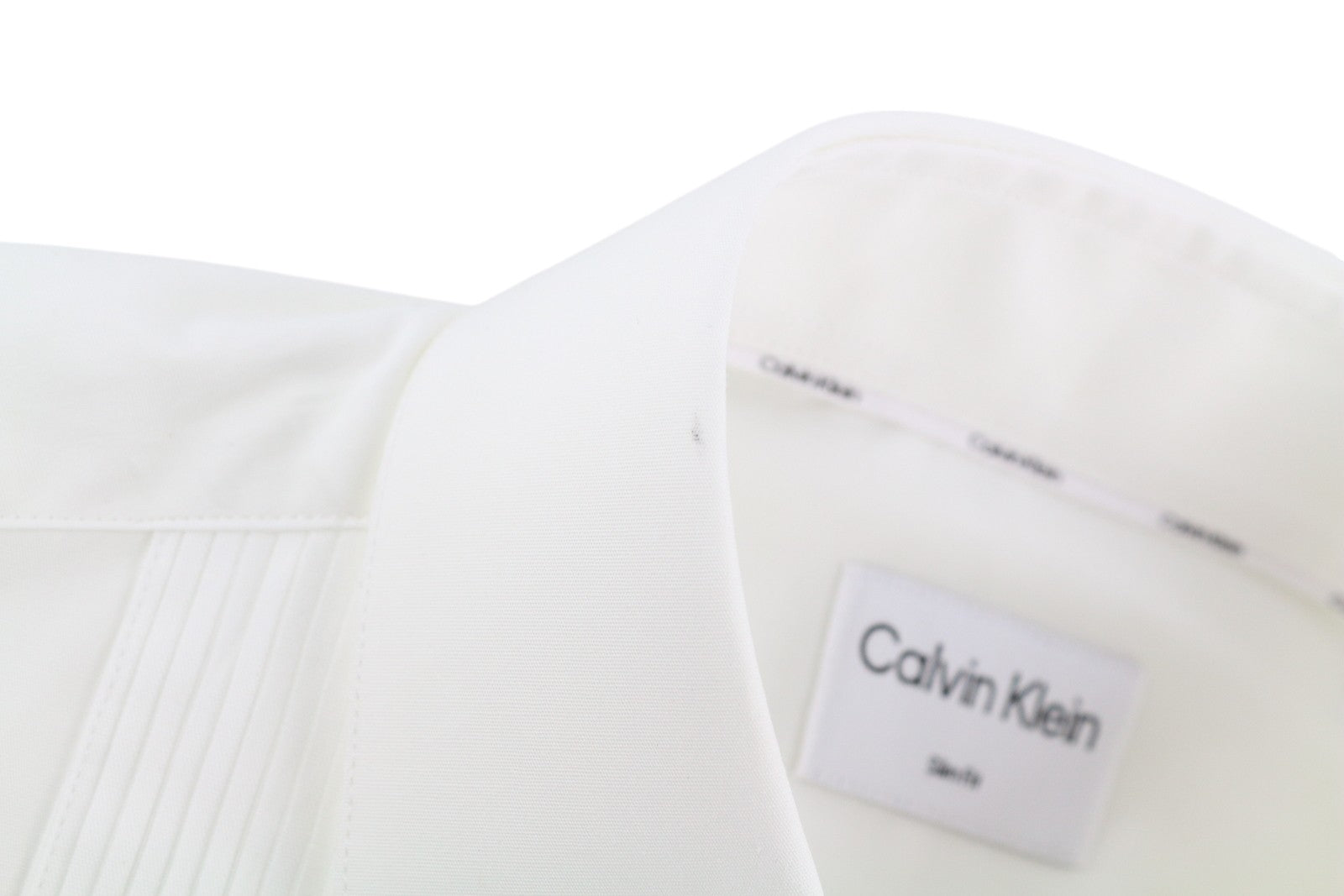 CALVIN KLEIN Evening Tuxedo Slim Men Formal Shirt M White Pleated Button-Up