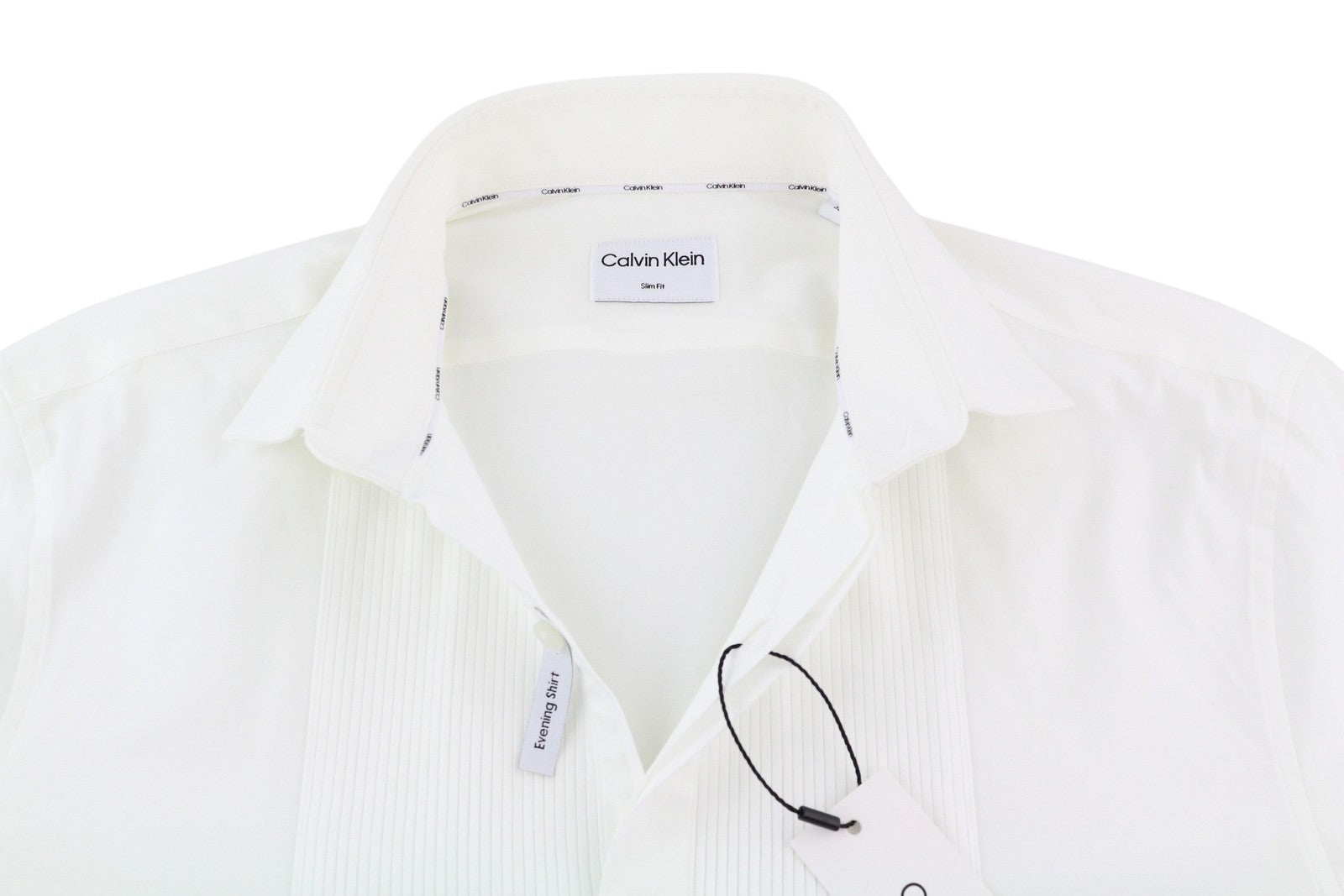 CALVIN KLEIN Evening Tuxedo Slim Men Formal Shirt M White Pleated Button-Up