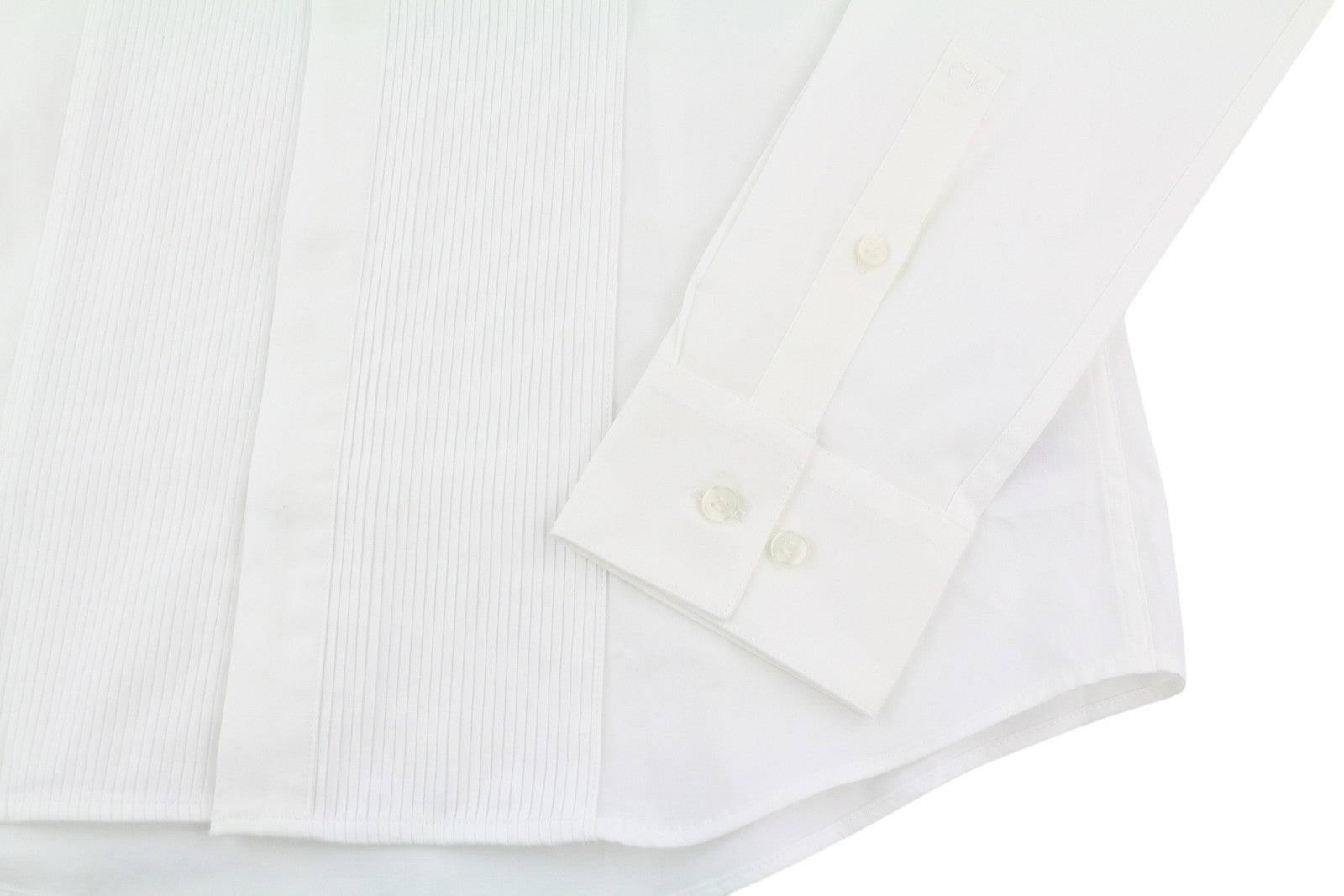 CALVIN KLEIN Evening Tuxedo Slim Men Formal Shirt M White Pleated Button-Up