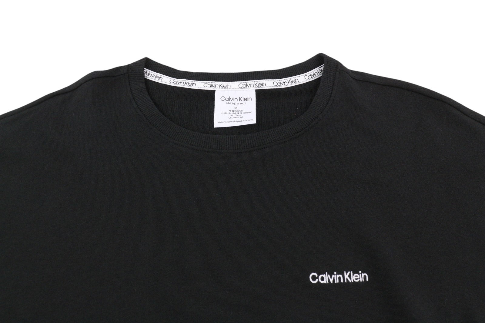 CALVIN KLEIN Men Sweatshirt M Black Pull On Crew Neck Embroidered Front Logo