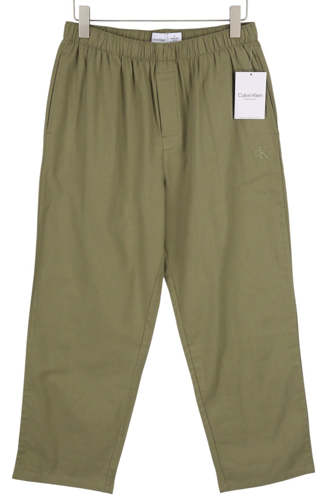 CALVIN KLEIN Men Trousers M Green Pure Flannel Regular Elastic Waist Sleepwear