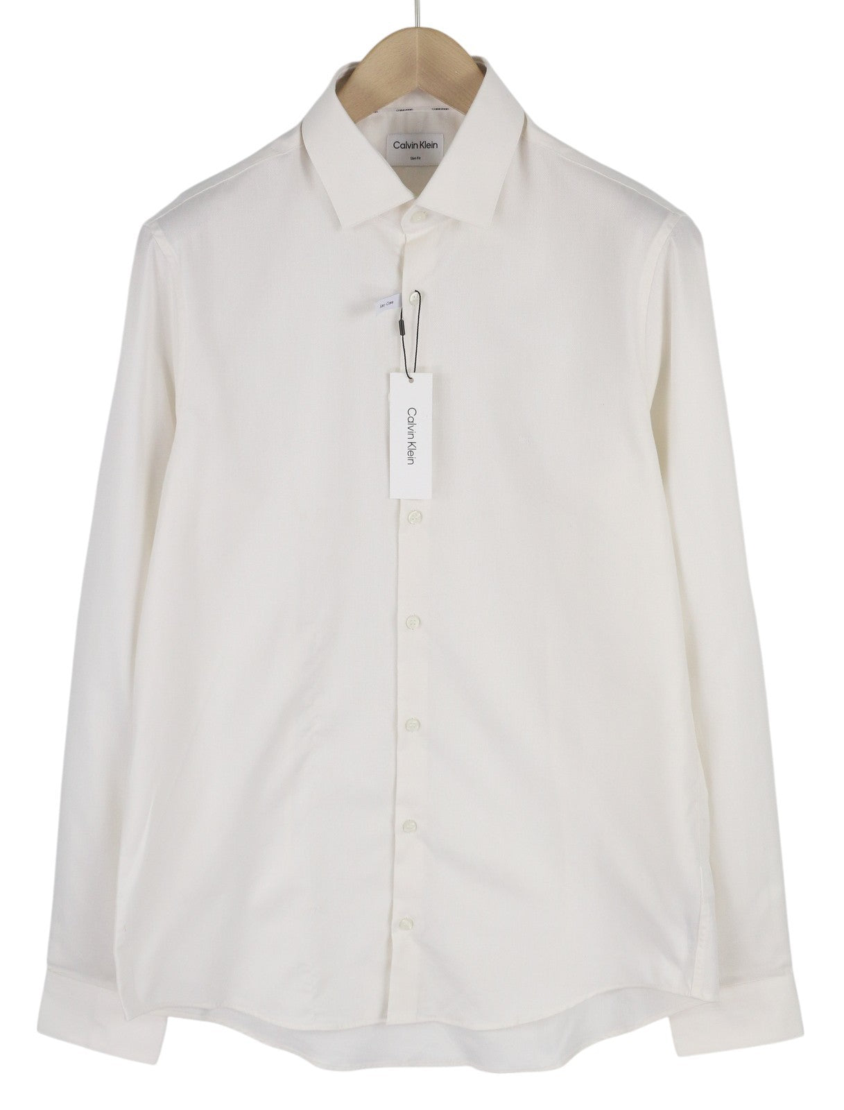 CALVIN KLEIN Tructure Solid Slim Men Formal Shirt L White Button-Up Cutaway