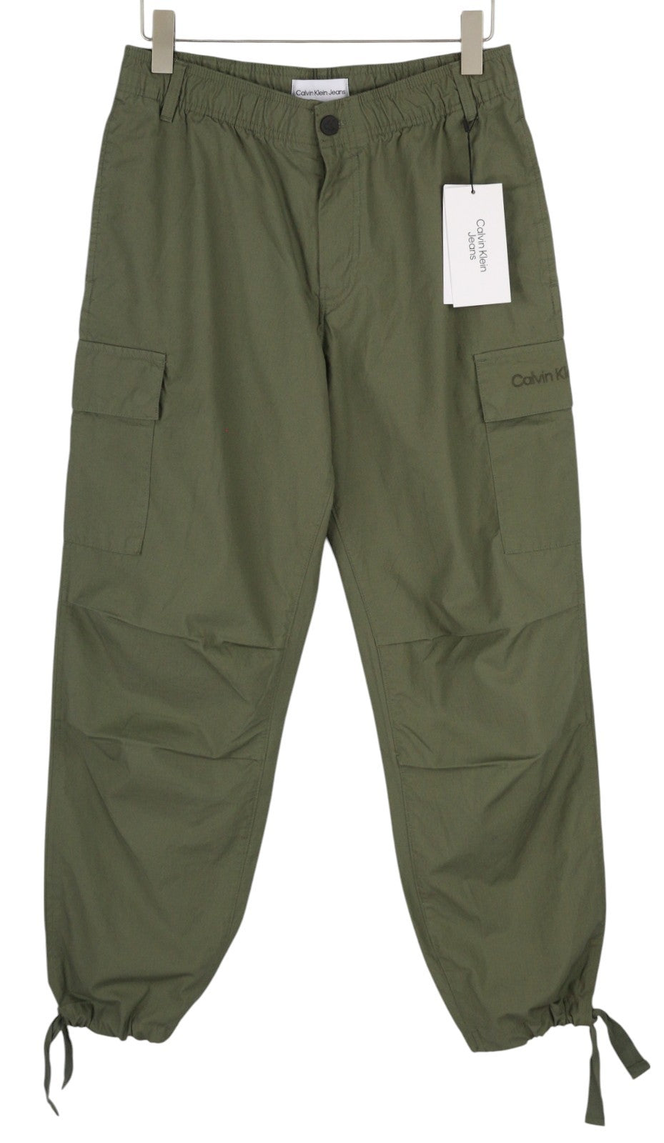 CALVIN KLEIN Essential Regular Men Trousers XS Green Cargo Elastic Waist
