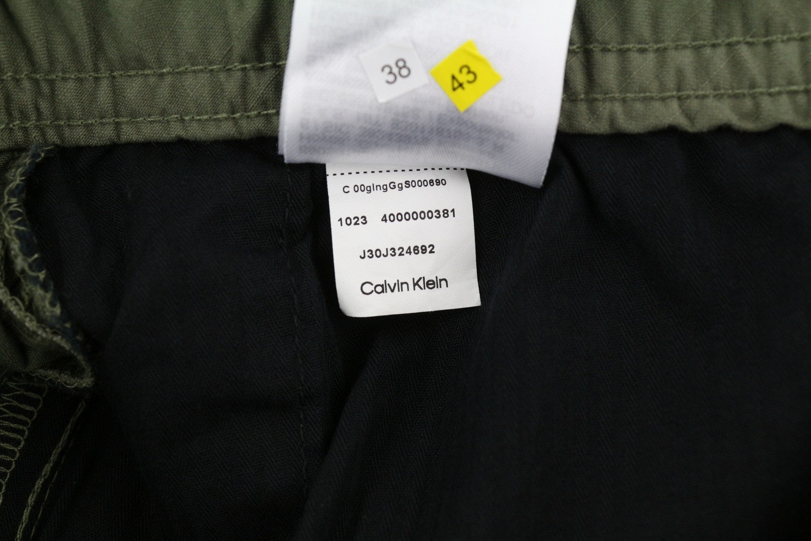 CALVIN KLEIN Essential Regular Men Trousers XS Green Cargo Elastic Waist