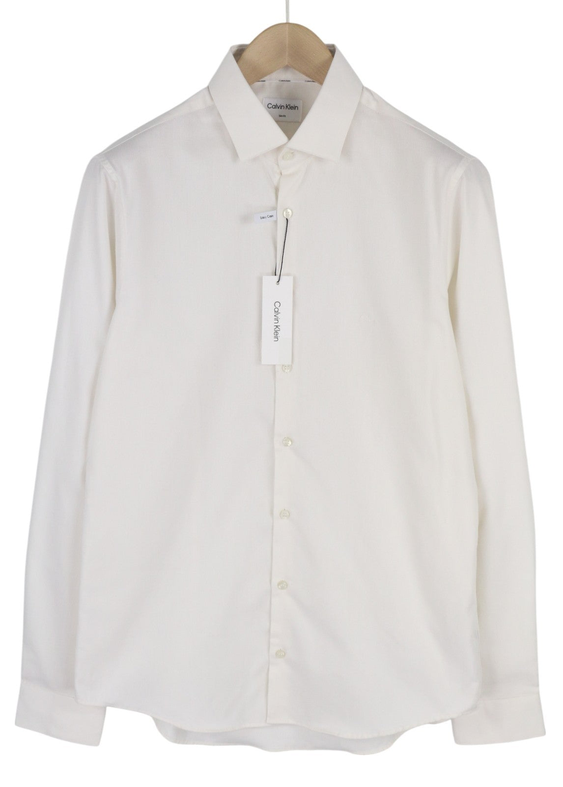 CALVIN KLEIN Structure Solid Slim Men Formal Shirt M White Button Cotton Spread