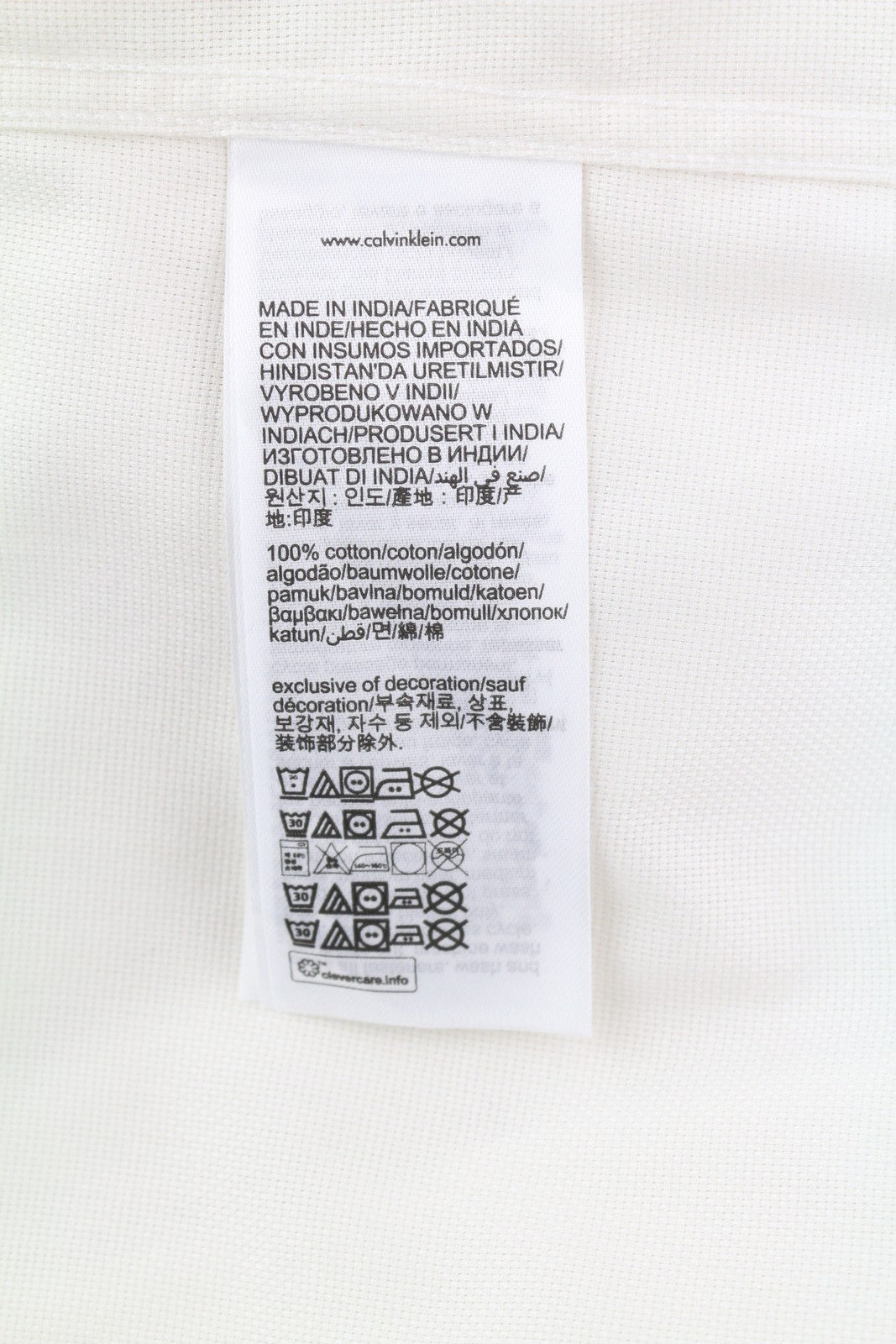 CALVIN KLEIN Structure Solid Slim Men Formal Shirt L White Button Spread Neck