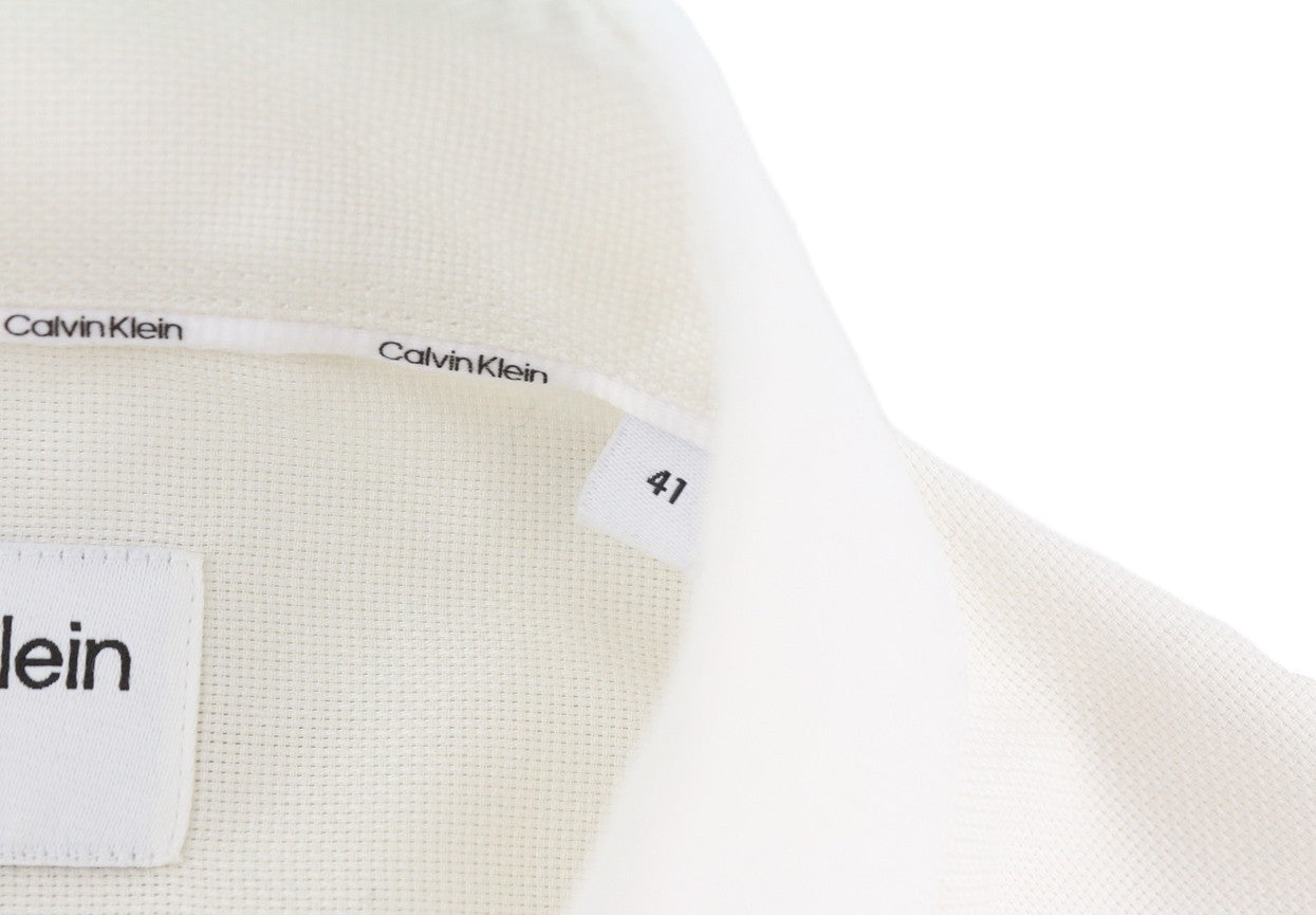 CALVIN KLEIN Structure Solid Slim Men Formal Shirt L White Button Spread Neck