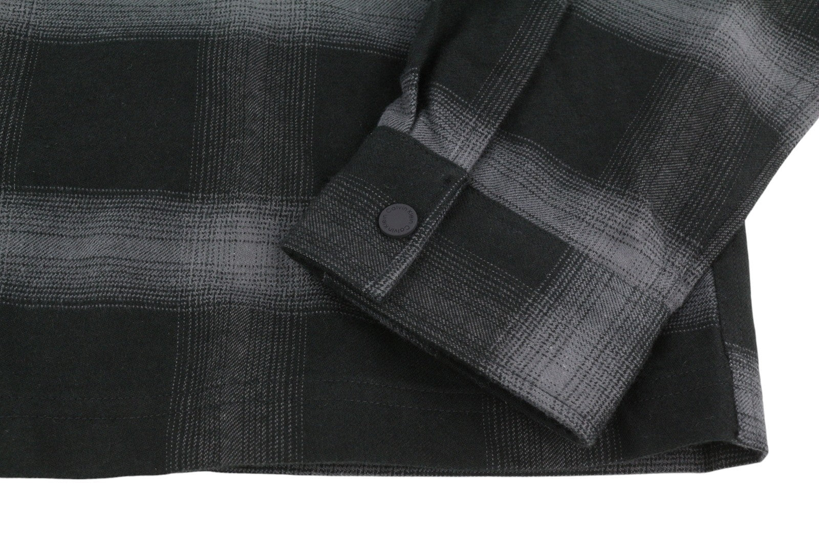 CALVIN KLEIN Twill Fleece Check Jacket M Black Overshirt Snap Buttons Spread