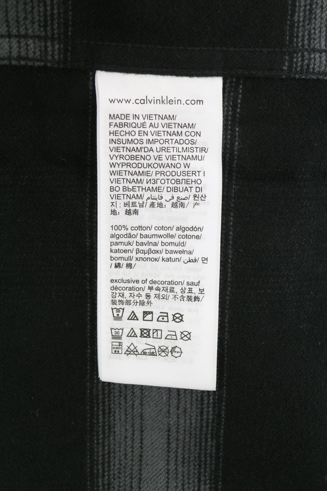 CALVIN KLEIN Twill Fleece Check Jacket S Black Overshirt Snap Buttons Spread