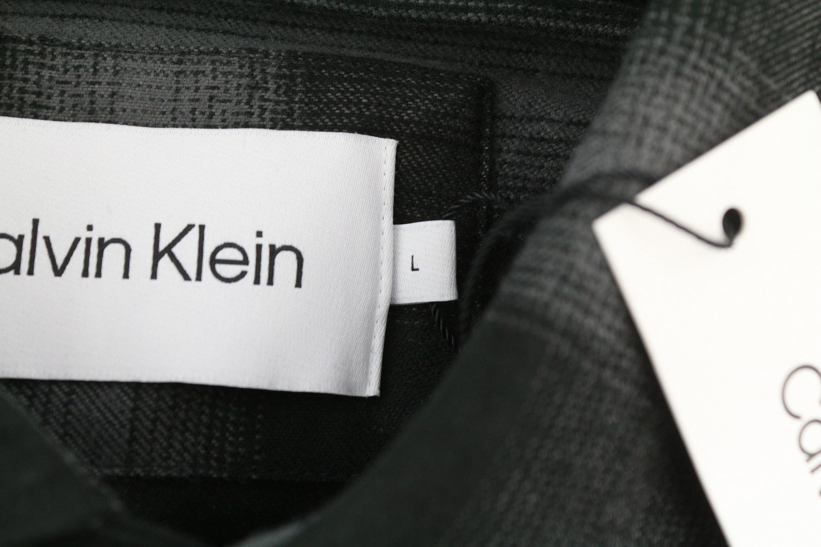 CALVIN KLEIN Twill Fleece Check Jacket L Black Overshirt Snap Buttons Spread