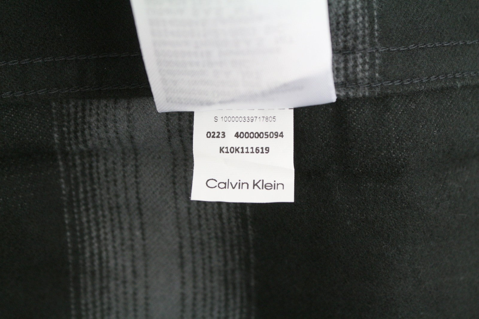 CALVIN KLEIN Twill Fleece Check Jacket L Black Overshirt Snap Buttons Spread