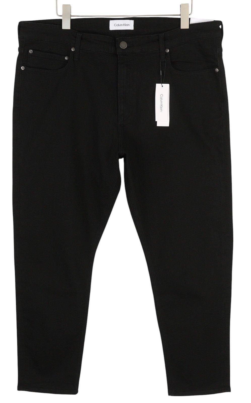 CALVIN KLEIN Tapered Rinse Black Jeans W38/L32 Stretch Zip Fly Pockets Denim