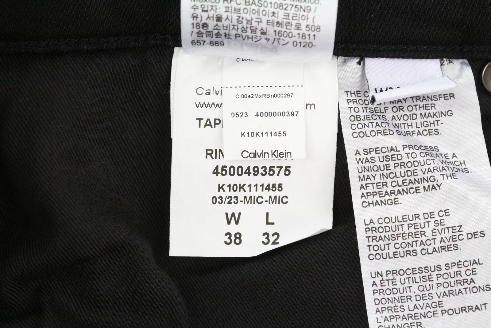 CALVIN KLEIN Tapered Rinse Black Jeans W38/L32 Stretch Zip Fly Pockets Denim