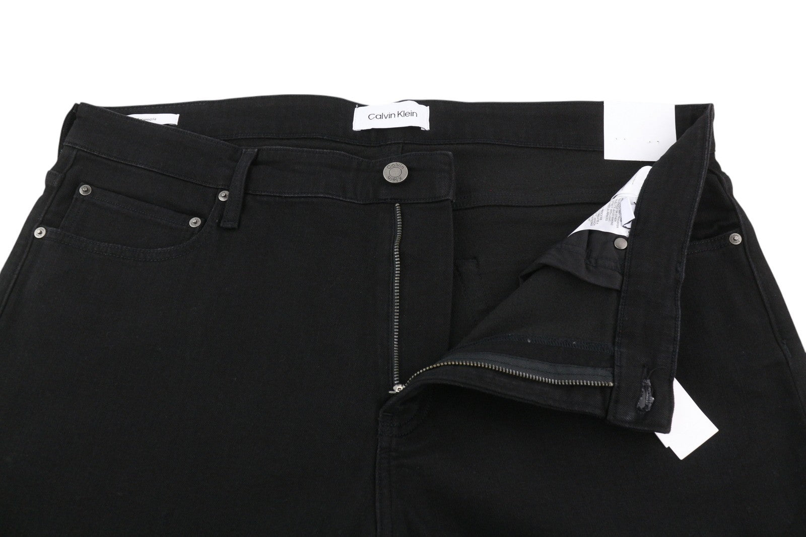 CALVIN KLEIN Tapered Rinse Black Jeans W38/L32 Stretch Zip Fly Pockets Denim
