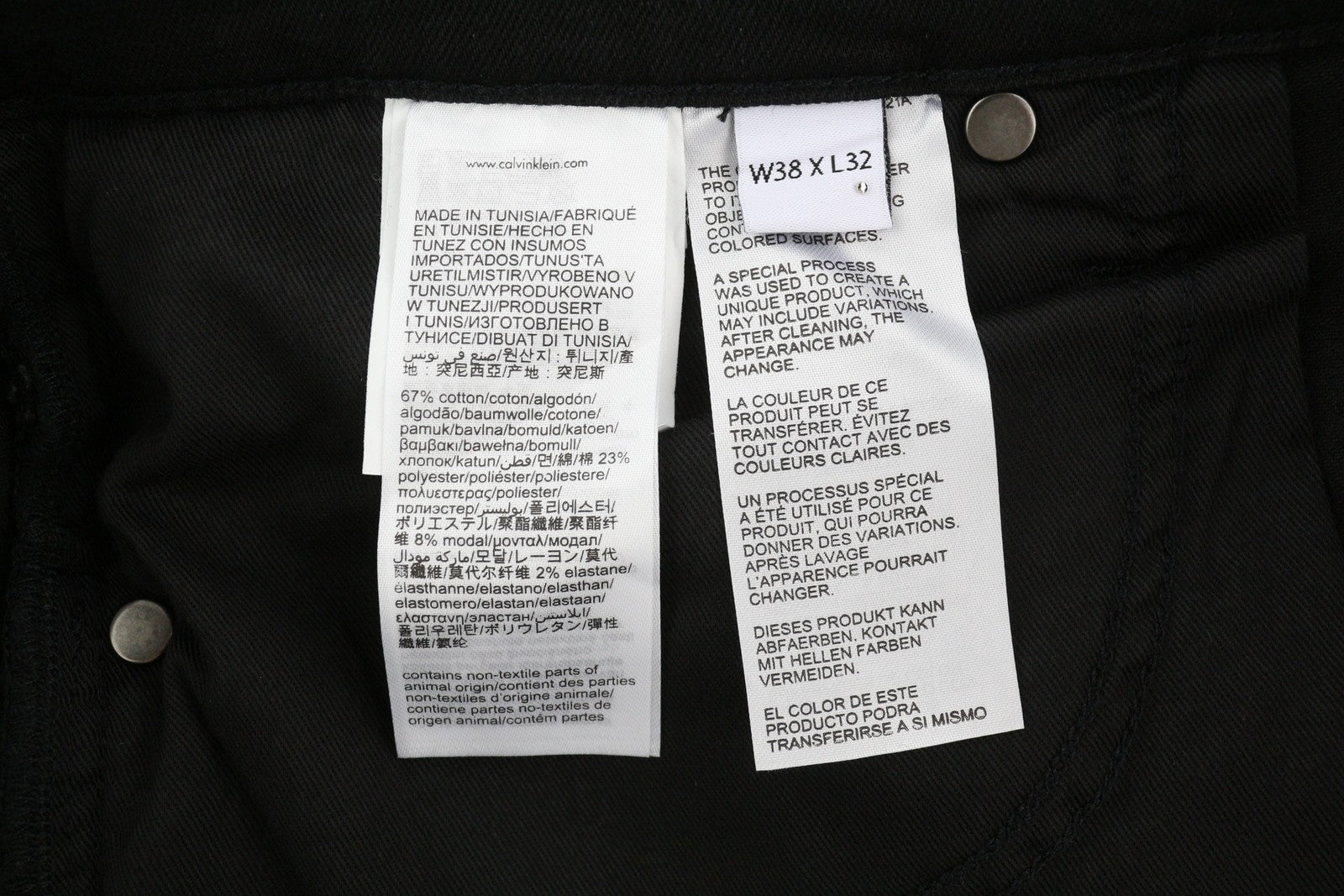 CALVIN KLEIN Tapered Rinse Black Jeans W38/L32 Stretch Zip Fly Pockets Denim