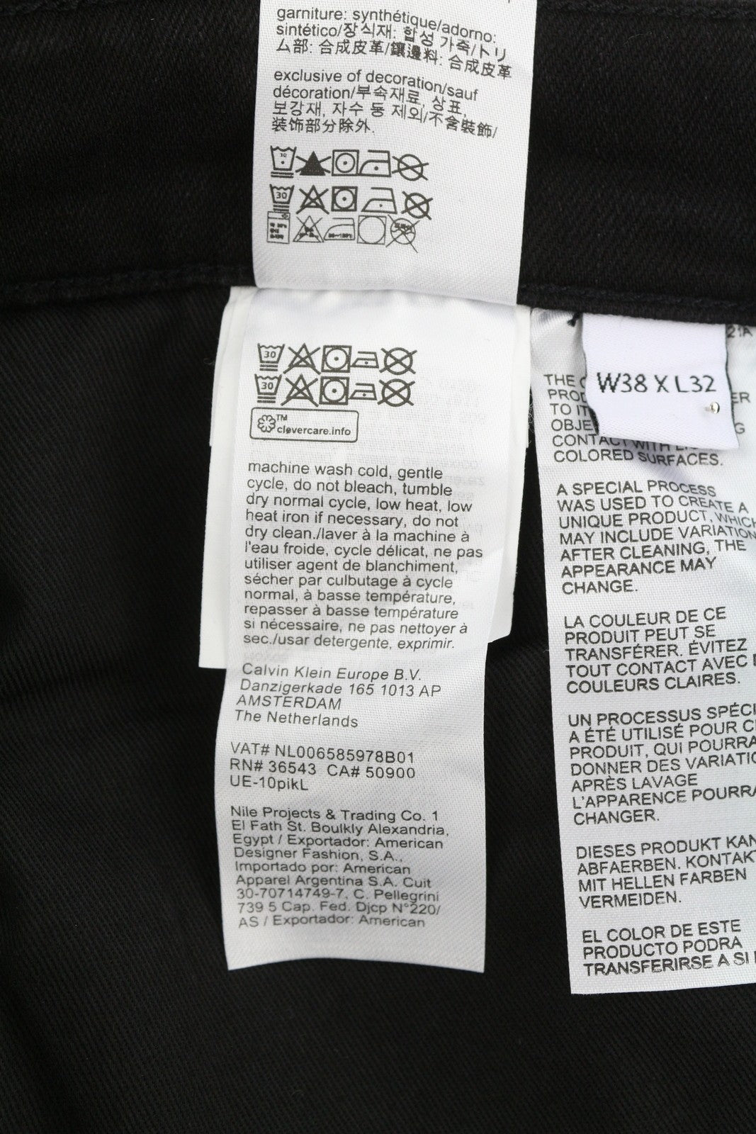CALVIN KLEIN Tapered Rinse Black Jeans W38/L32 Stretch Zip Fly Pockets Denim