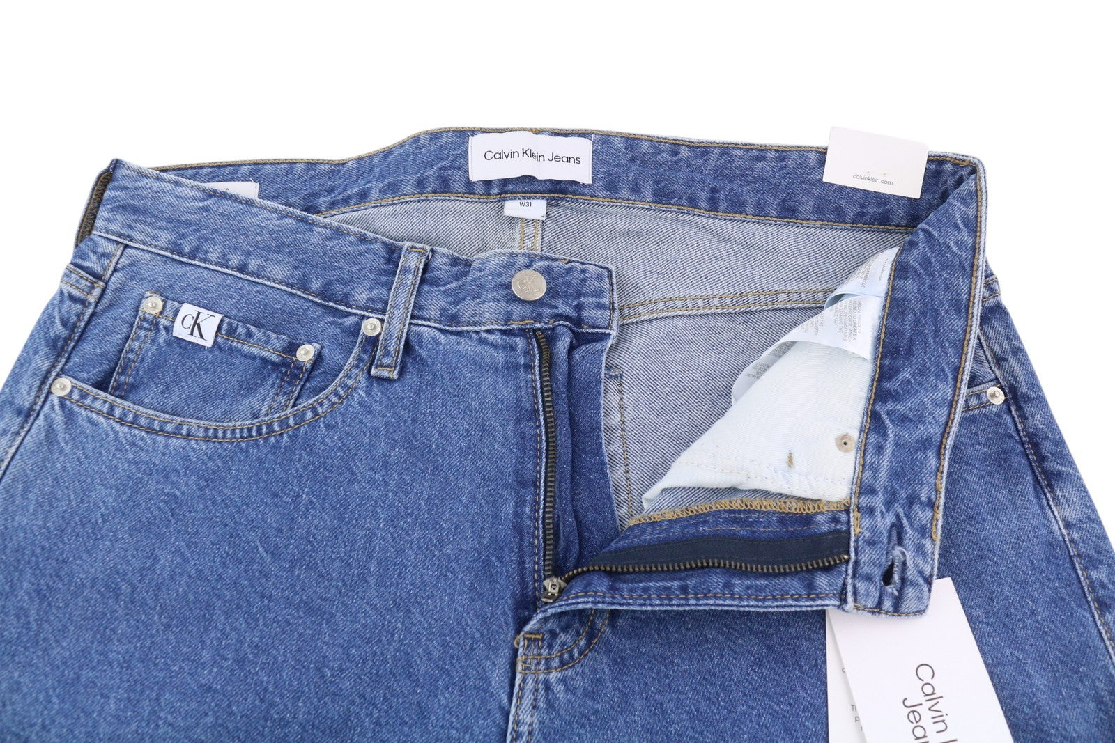 CALVIN KLEIN 90's Loose Cargo Men Jeans W31 Denim Blue Regular Fit Zip Fly Logo