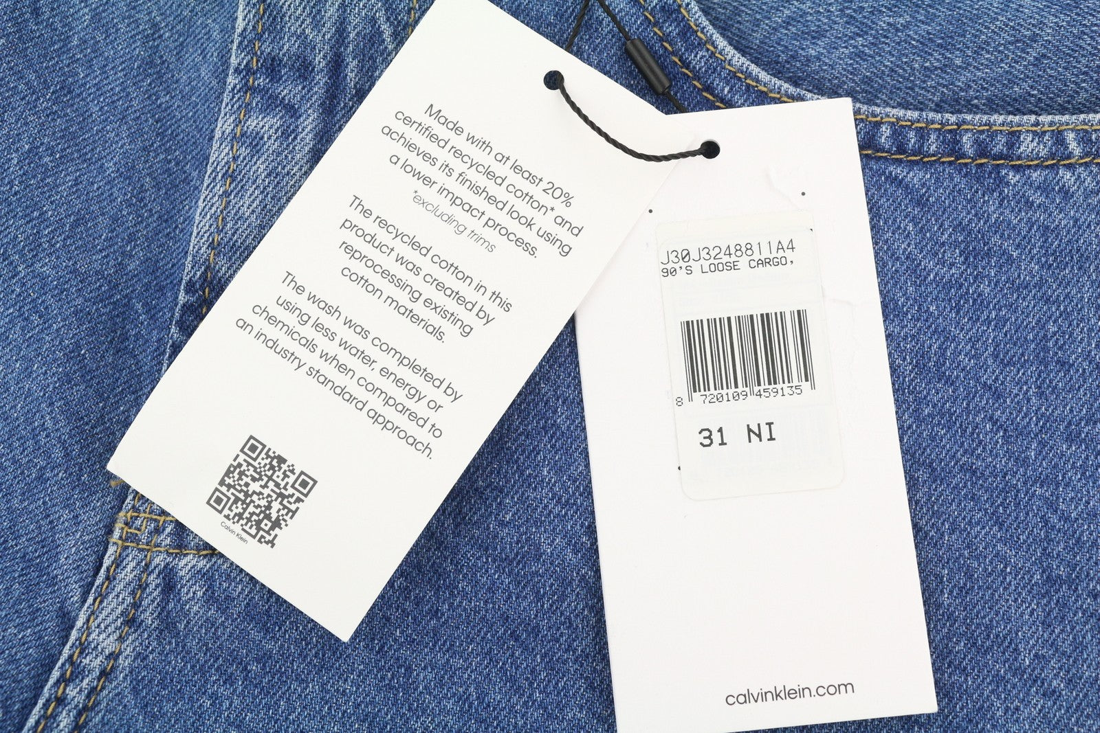 CALVIN KLEIN 90's Loose Cargo Men Jeans W31 Denim Blue Regular Fit Zip Fly Logo