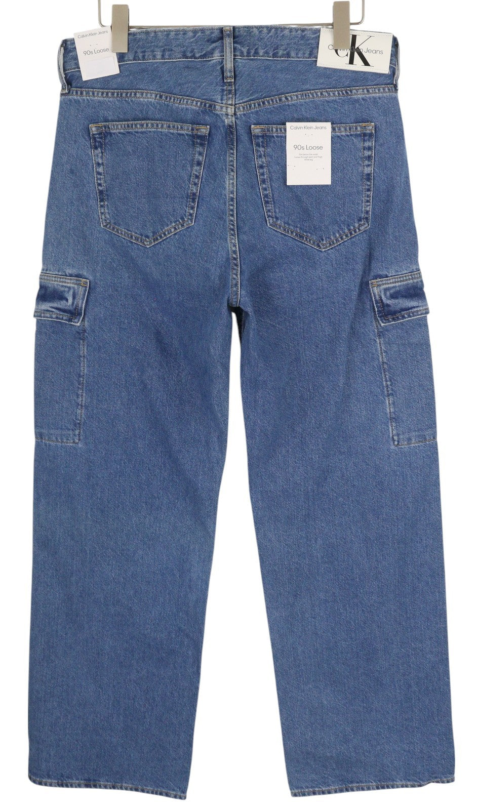 CALVIN KLEIN 90's Loose Cargo Men Jeans W33 Denim Blue Regular Fit Zip Fly Logo